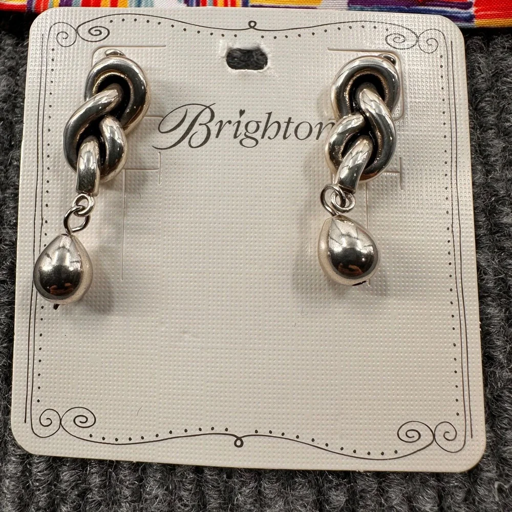 Brighton Interlok Drop Post Earrings Silver Tone Single Knot Dangle JA0135